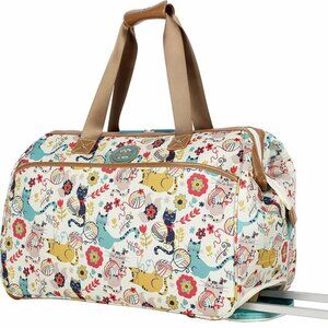 🐱🌸 Lily Bloom “Furry” Cat Print Wheeled Duffel Suitcase | Recycled Materials
